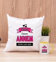 Canım Annem Kare Yastık ve Sarı Kupa Bardak