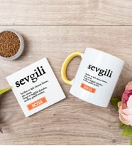 Sevgili Kelime Anlamı Sarı Kupa Bardak Ve Bardak Altlığı Seti