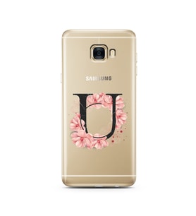 Pembe Çiçekli Harf Tasarım Süper Şeffaf Silikon Telefon Kılıfı Samsung C7   U-Ha