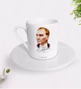 BK Gift Kişiye Özel Atatürk Temalı Türk Kahvesi Fincanı-15 (Beyaz)