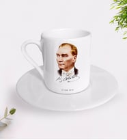 BK Gift Kişiye Özel Atatürk Temalı Türk Kahvesi Fincanı-15 (Beyaz)