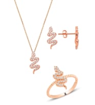 Söğütlü Silver Gümüş rose yılan kolye küpe ve yüzük seti