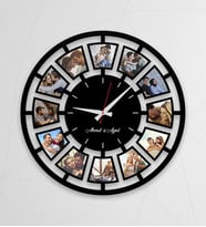 Kişiye Özel 12 Fotoğraflı Ahşap MDF Duvar Saati (UV BASKI)