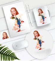 BK Gift Kişiye Özel Bayan Karikatürlü Defter Kalem Kupa Mouse Pad Seti-13 (Model 1)