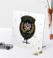 BK Gift Kişiye Özel Polis Özel Harekat Temalı Masaüstü Kare Cam Saat (Beyaz)