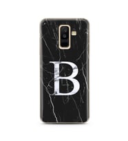 Samsung A6 Plus Siyah Mermer Harf Tasarımlı Telefon Kılıfı B-Harfi 