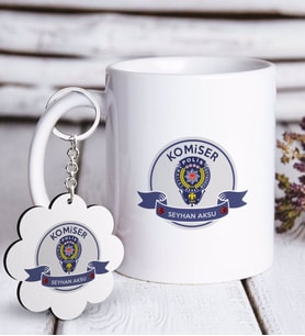 BK Gift Kişiye Özel Mesleki Komiser Beyaz Kupa ve Anahtarlık Hediye Seti-1 (Model 1)