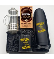 Kişiye Özel Çelik Termos 500 ML & Metal Kaplama Cam French Press 350 ML & Kişiye Özel Siyah Kupa & Nescafe Gold Filtre Kahve