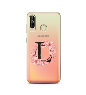 Pembe Çiçekli Harf Tasarım Süper Şeffaf Silikon Telefon Kılıfı Samsung A60 L-Har