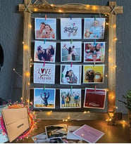 Kişiye Özel 12 Fotoğraflı 3 Mt Peri Led Işıklı Mandallı Masif Ahşap Fotoğraf Çerçevesi
