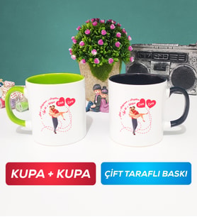 İkili Sevgiliye Sevgililer Günü Hediyesi 2 Kupa Bardak Yeşil Siyah