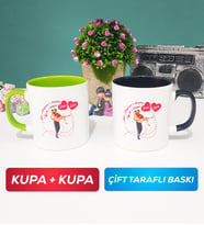 İkili Sevgiliye Sevgililer Günü Hediyesi 2 Kupa Bardak Yeşil Siyah