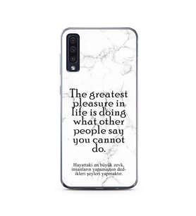 Samsung A50 Beyaz Mermer Söz Tasarımlı Telefon Kılıfı