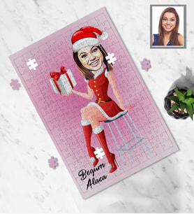 Kişiye Özel Yılbaşı Bayan Karikatürlü A4 99 Parça Puzzle Model-5