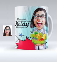 BK Gift Kişiye Özel Bayan Diyetisyen Karikatürlü Beyaz Kupa Bardak  1