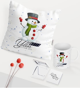 BK Gift Kişiye Özel Yılbaşı Mutlu Yıllar Temalı Beyaz Kupa Ayna Yastık Seti - 16