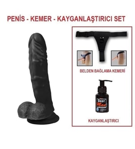 LilituShop 21 cm Belden Bağlamalı Yeni Nesil Realistik Siyahi Penis + Kemer + Kayganlaştırıcı