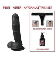 LilituShop 21 cm Belden Bağlamalı Yeni Nesil Realistik Siyahi Penis + Kemer + Kayganlaştırıcı