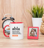 Abla Kelime Anlamı Kırmızı Kupa Bardak ve Kırmızı Mini Fotoğraf Çerçevesi