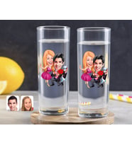 BK Gift Kişiye Özel Renkli Baskılı Sevgililer Karikatürlü İkili Vodka Bardağı-9 (Beyaz)