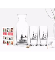 BK Gift Kişiye Özel Renkli Baskılı Kız Kulesi Tasarımlı İkili Rakı Bardağı Karaf ve Cep Kitabı Hediye Seti-3 (Model 1)