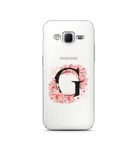 Pembe Çiçekli Harf Tasarım Süper Şeffaf Silikon Telefon Kılıfı Samsung Core Prim