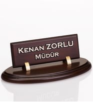 Oval Ahşap Masa İsimliği Kabartma Yazılı Ofis Masa İsimlik (Kahverengi)