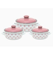 Savaşan Emaye 3 lü Tencere Takımı Seti 14/16/18 cm Pembe Set