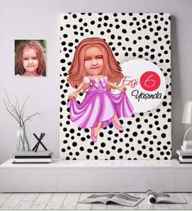 BK Gift Kişiye Özel Kız Çocuk Yaş Karikatürlü Kanvas Tablo 70x100cm-17