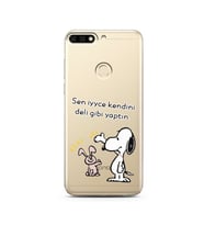 Snoopy Tasarımlı Süper Şeffaf Silikon Telefon Kılıfı Huawei Honor 7C- y7 2018 