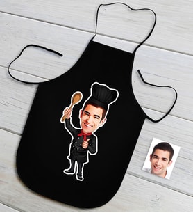 BK Gift Kişiye Özel Bay Chef Karikatürlü Siyah Mutfak Önlüğü-3