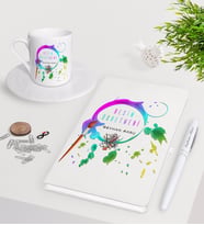 BK Gift Kişiye Özel Resim Öğretmeni Beyaz Defter Kalem Türk Kahvesi Fincanı Seti-4 (Model 1)
