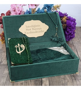Hediyelik Kur'an-ı Kerim, İnci Tesbih, Seccade, Kadife Kutulu Set (Model 1)
