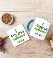 Fitness Eğitmeni Mavi Kupa Bardak Ve Bardak Altlığı Seti