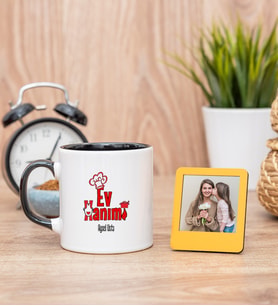 Ev Hanımı Siyah Kupa Bardak ve Sarı Mini Fotoğraf Çerçevesi