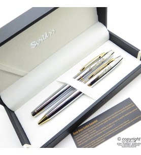 Scrikss 35 Gold Krom Roller Kalem + Tükenmez Kalem Seti  Scrikss Noble  İsme Özel Kalem  Hediye Kalem