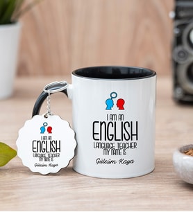 İngilizce Öğretmeni Siyah Kupa Bardak Ve Anahtarlık Set