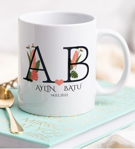 BK Gift Kişiye Özel Baş Harfli İsimli Tarihli Beyaz Kupa Bardak-1