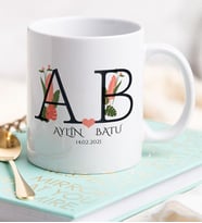 BK Gift Kişiye Özel Baş Harfli İsimli Tarihli Beyaz Kupa Bardak-1