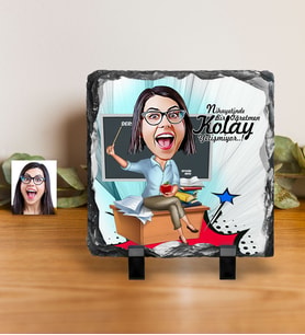 BK Gift Kişiye Özel Bayan Öğretmen Karikatürlü Dekoratif Doğal Taş  2
