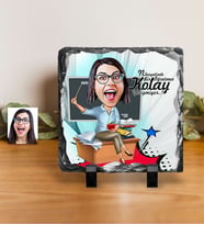 BK Gift Kişiye Özel Bayan Öğretmen Karikatürlü Dekoratif Doğal Taş  2