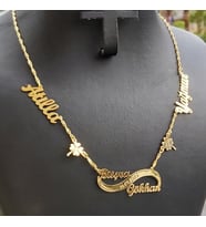 925 Ayar Gümüş 24 Ayar Altın Kaplama 4 Isimli Kolye (Gold)