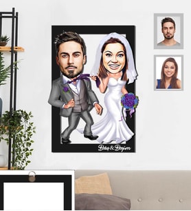 Kişiye Özel Gelin Damat Karikatürlü 3D Ahşap Tablo 30x47  Mod-6