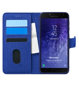 Microsonic Samsung Galaxy J4 Kılıf Fabric Book Wallet Lacivert
