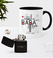 BK Gift Kişiye Özel Baba Siyah Kupa Bardak Benzinli Metal Çakmak Seti-1 (Model 1)