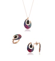 Gümüş Zirkon Taşlı Göz Yaşı Damlası Günlük Abiye Tasarım Set (Rose)