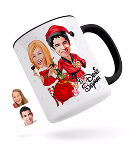 BK Gift Kişiye Özel Yeni Yıl Sevgililer Karikatürlü Siyah Kupa Bardak-5