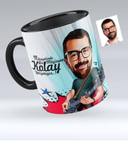 BK Gift Kişiye Özel Bay Gitarist Karikatürlü Siyah Kupa Bardak  1