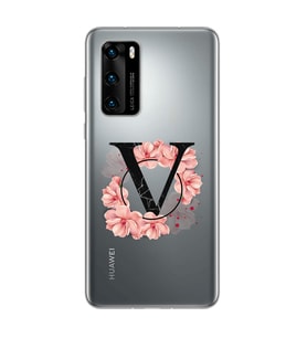 Pembe Çiçekli Harf Tasarım Süper Şeffaf Silikon Telefon Kılıfı Huawei P40 Pro V-