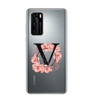 Pembe Çiçekli Harf Tasarım Süper Şeffaf Silikon Telefon Kılıfı Huawei P40 Pro V-